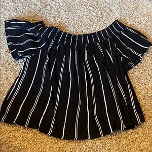 Xhilaration Black Off-Shoulder Top with White Stripes